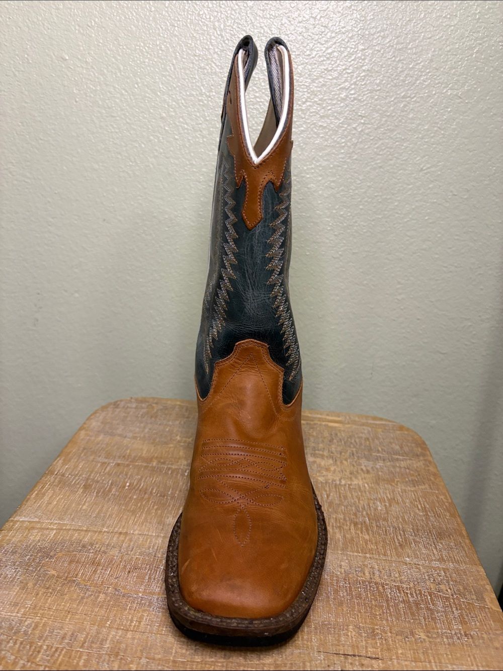 Old West Boys Two-Tone Leather Western Cowboy Boots - Brown & Green - Size 3.5 - Picture 10 of 14